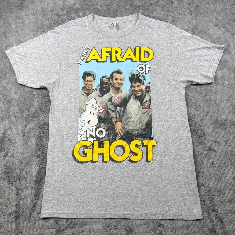 Optima Ghostbusters Graphic Tee Mens Medium Gray I Aint Afraid Of No Ghost Shirt